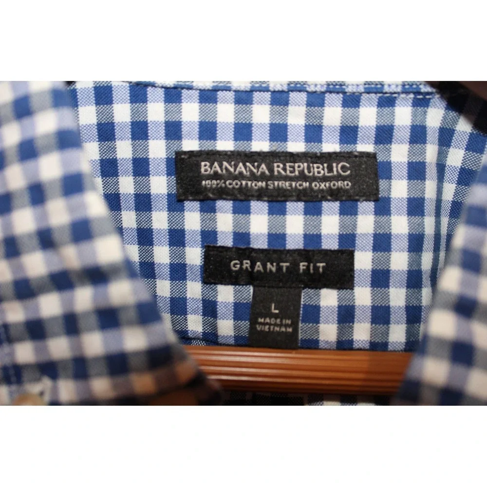 Banana Republic Grant Fit Blue Gingham Button Down Shirt Large